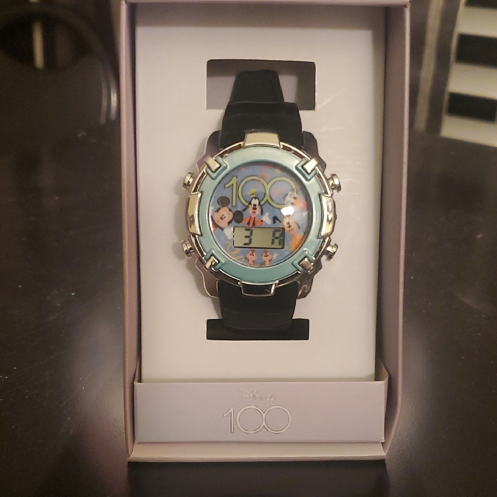 Disney Digital Watch with Black Strap and Silver Accents